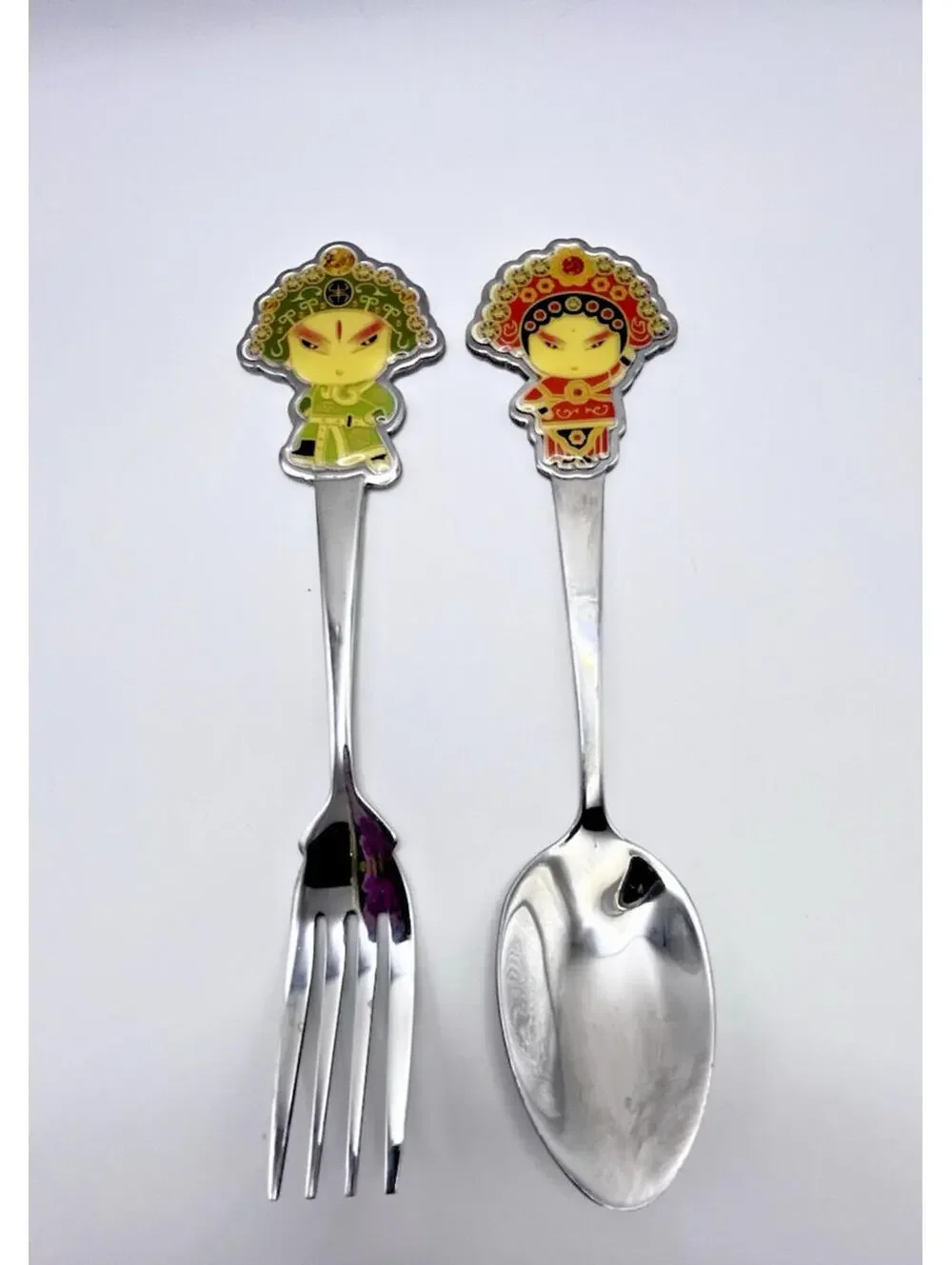 Beijing Opera House Chinese Doll Spoon And Fork Set Host Flatware Stainless